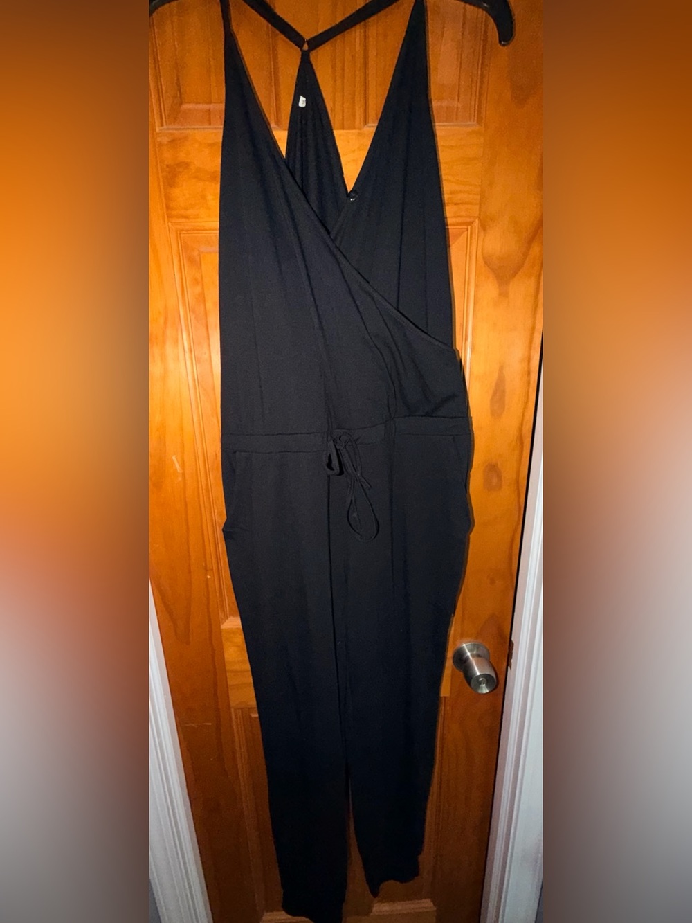 Women's Black Wrap Jumpsuit with Drawstring Waist